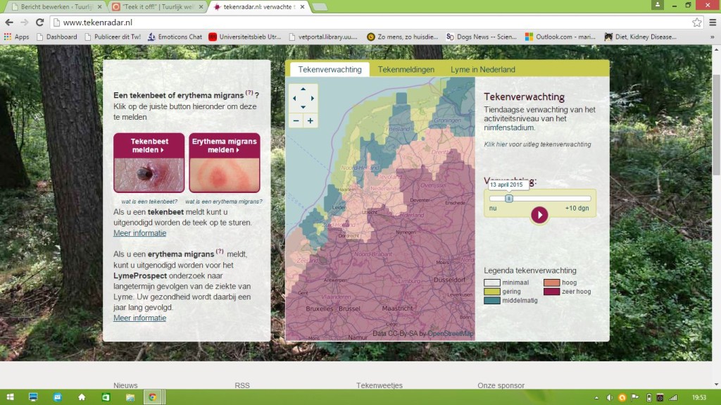 Screenshot van de website met Tekenradar.